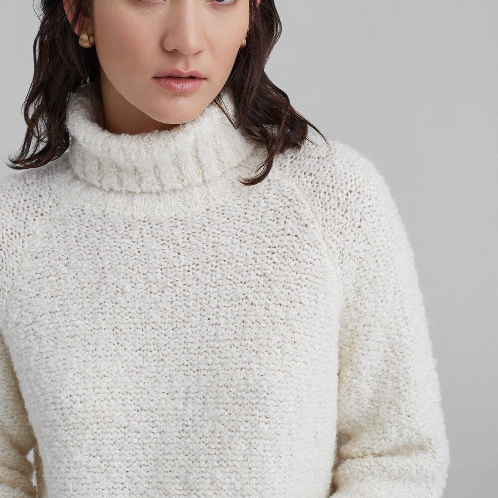 NWT Club Monaco Women’s Bouclé Turtleneck Sweater Ribbed Wool Blend Cream XS